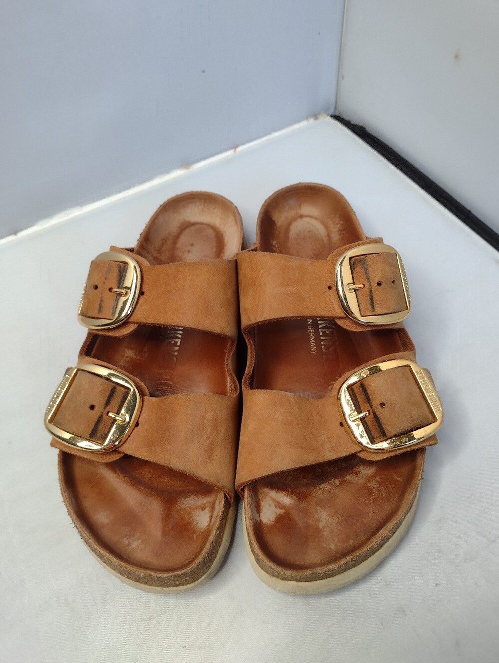 Birkenstock Arizona Big Buckle Slip On Sandals 38 7 Brown Tan Cork Slides B18